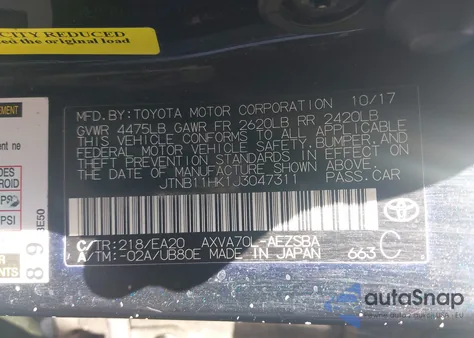 2018 Toyota Camry Se z USA, uszkodzony, nr VIN JTNB11HK1J3047311